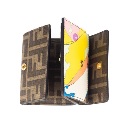 Fendi Micro Trifold Fabric Wallet in Brown