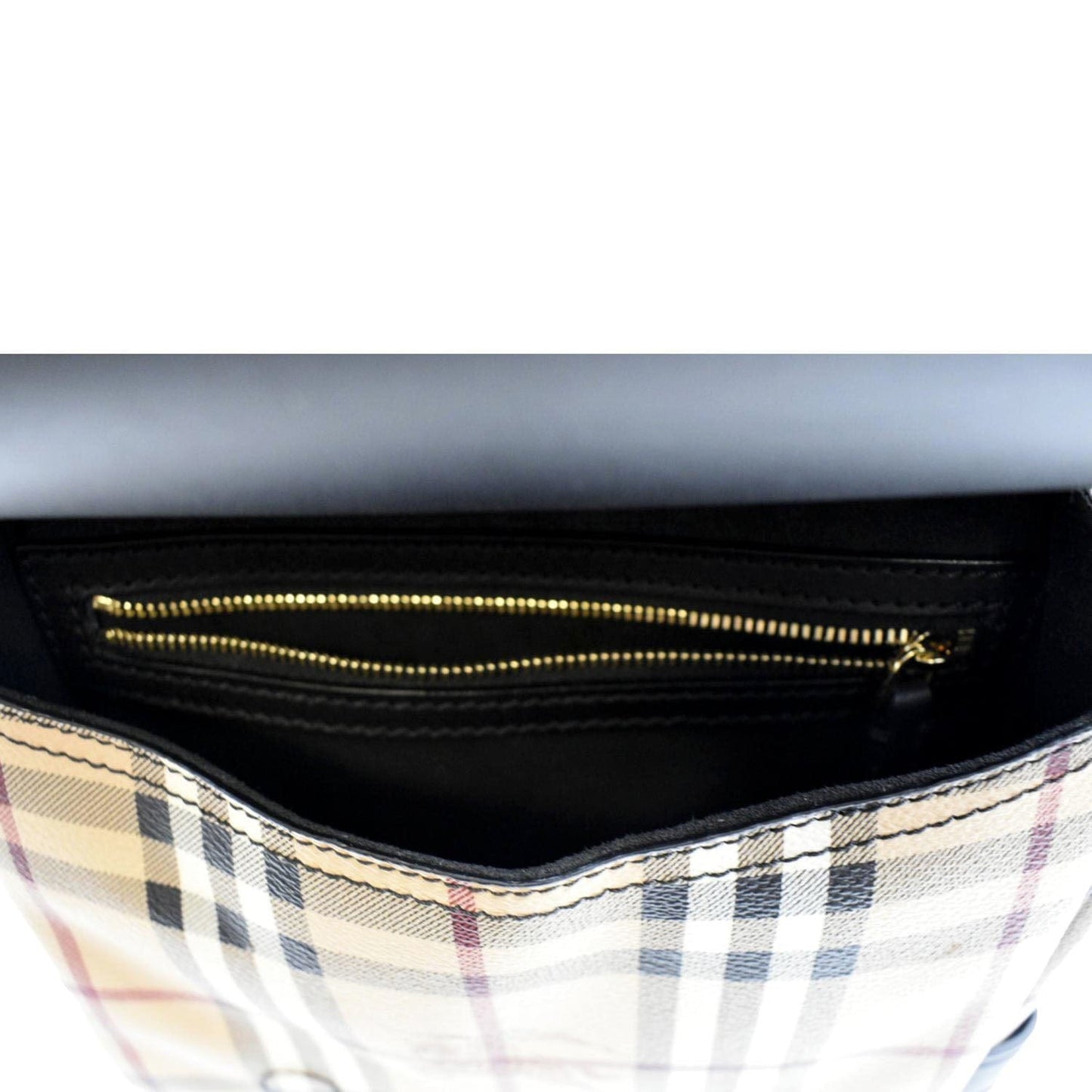 BURBERRY The Bridle Haymarket Check Leather Shoulder Bag Black