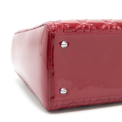 CHRISTIAN DIOR MEDIUM LADY DIOR RED PATENT LEATHER BAG SHW