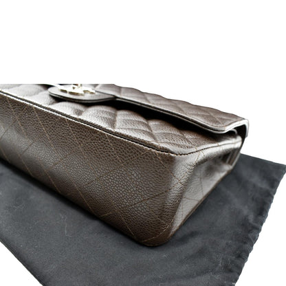 CHANEL Classic Medium Double Flap Caviar Leather Shoulder Bag Chocolate