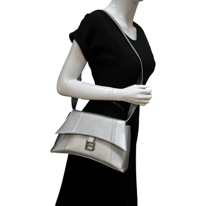 BALENCIAGA Treize Leather Shoulder Bag Metallic Silver