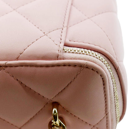 CHANEL Resin Elegant Chain Vanity Case Quilted Leather Shoulder Bag Pink