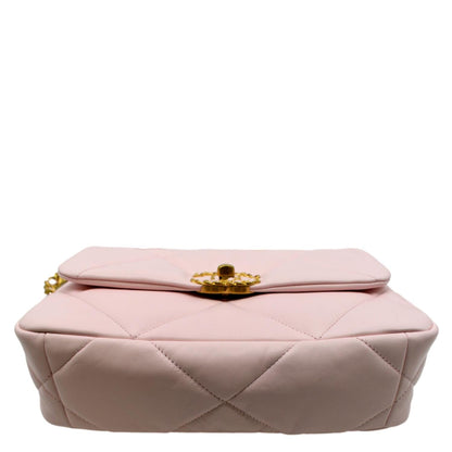CHANEL 19 Medium Flap Quilted Lambskin Leather Shoulder Bag Light Pink