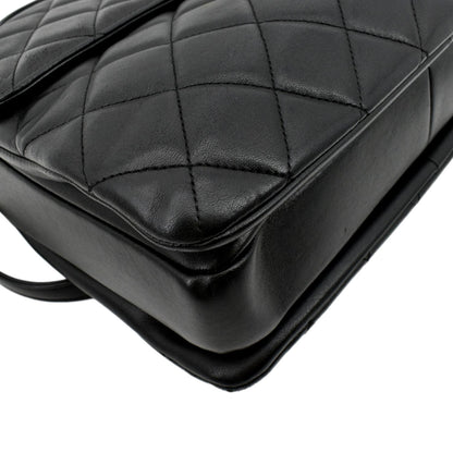 CHANEL Trendy CC Top Handle Flap Quilted Leather Shoulder Bag Black