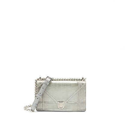 Dior Small Diorama Lizard Metallic Silver