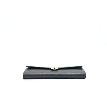 Fendi Grained Calfskin Wallet with Chain Black
