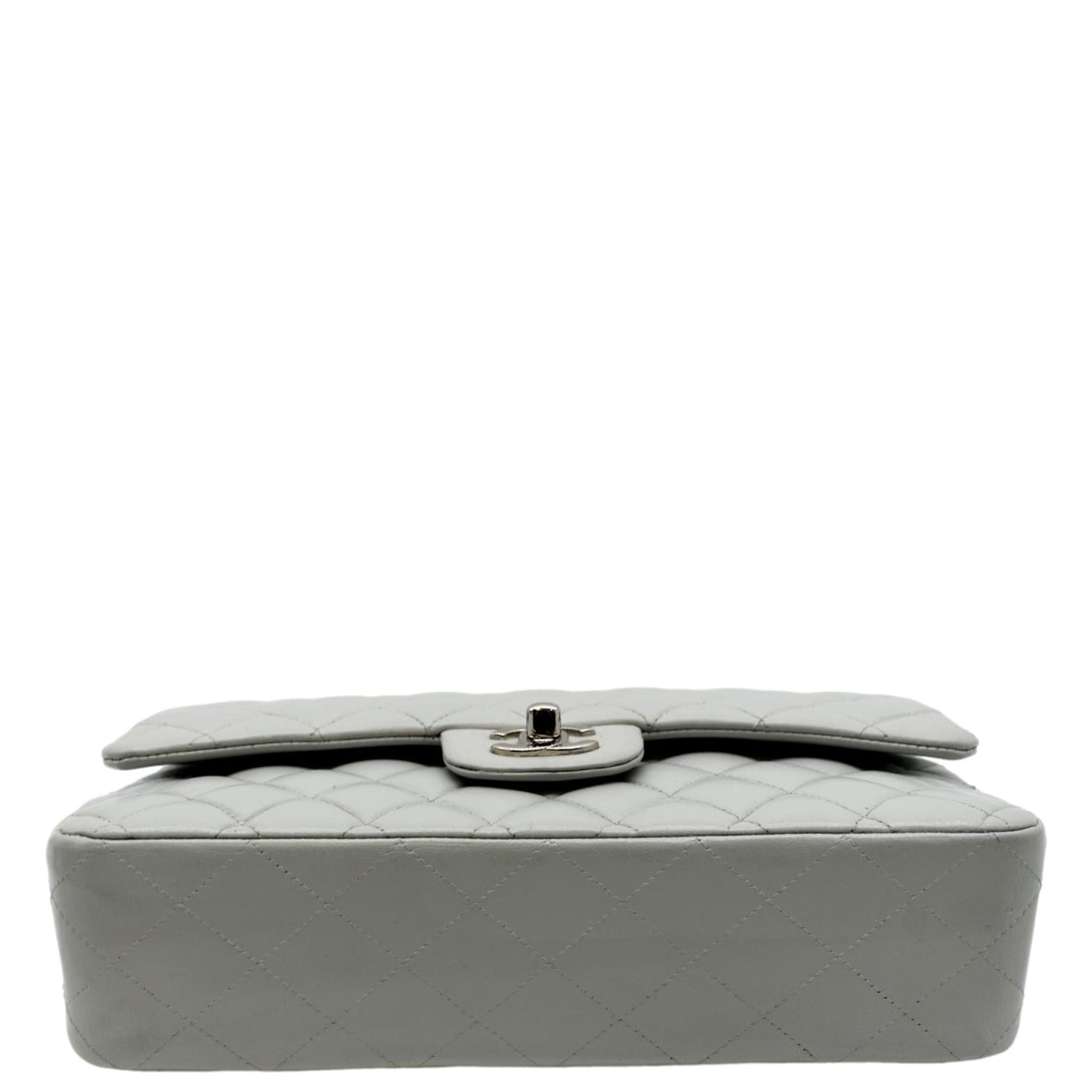 CHANEL Medium Double Flap Calfskin Leather Shoulder Bag Grey