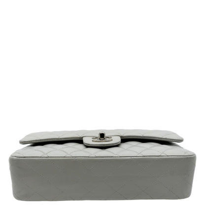 CHANEL Medium Double Flap Calfskin Leather Shoulder Bag Grey