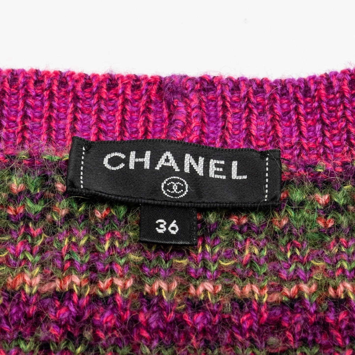 Chanel Size 36 Cropped Striped Cardigan Cashmere /Mohair Pink/Multicolour