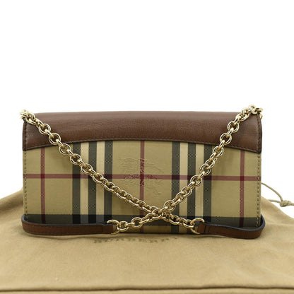 BURBERRY Henley House Check Leather Wallet On Chain Crossbody Bag Brown