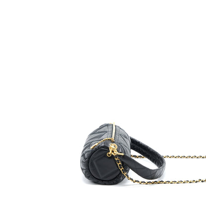 Chanel Mini Bowling Bag with Chain Lambskin Black Brushed GHW (Microchip)