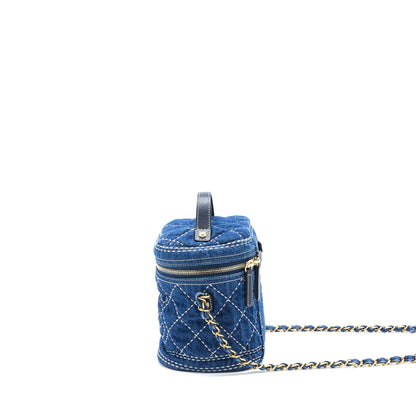Chanel Top Handle Crossbody Vanity Case Denim Blue Brushed GHW