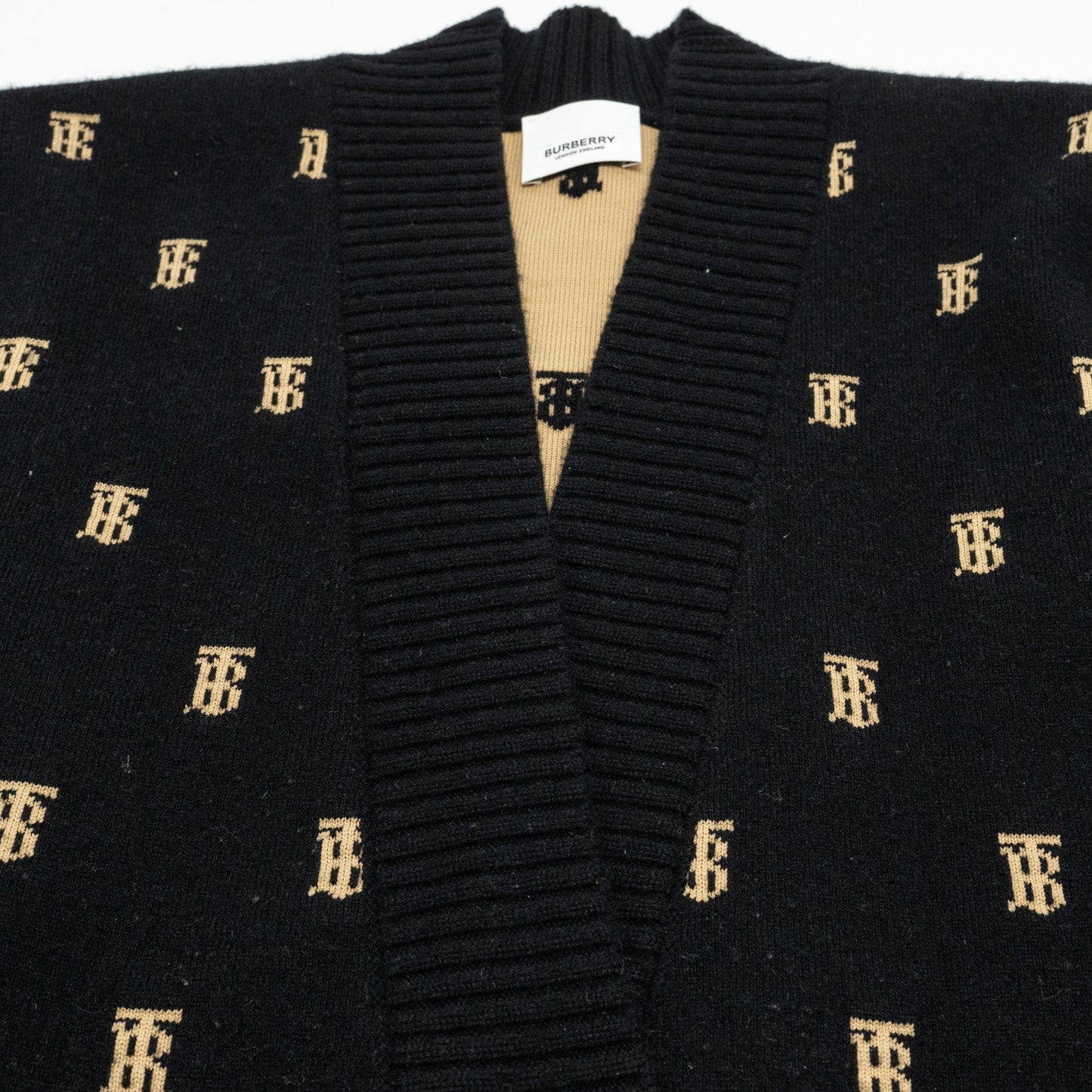 Burberry Size S Palena -Monogram Cardigan Wool Black/ Beige