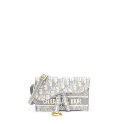 Dior Saddle Slim Pouch Light Grey Dior Oblique Embroidery