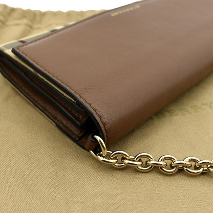 BURBERRY Henley House Check Leather Wallet On Chain Crossbody Bag Brown