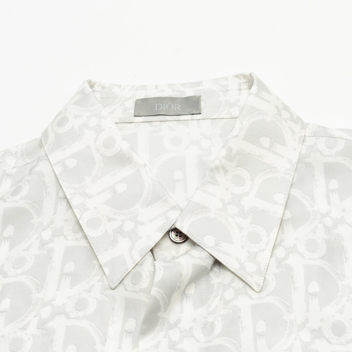 Homme Size 39 Dior Oblique Shirt Silk Light Grey/White