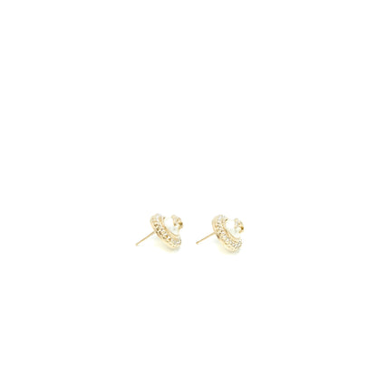 Chanel Round CC Pearl with Crystal Earrings Light Gold Tone
