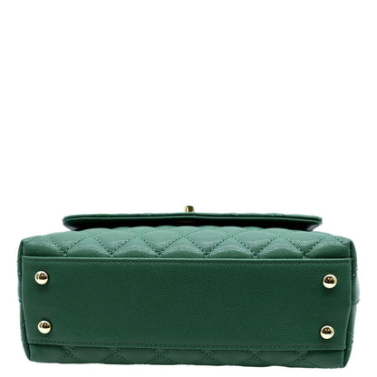 CHANEL Coco Mini Top Handle Caviar Leather Shoulder Bag Green