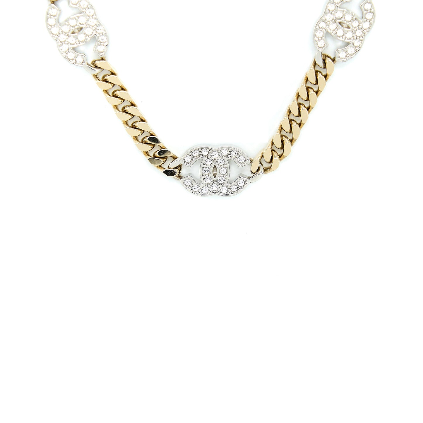 Chanel Crystal CC Logo Waist Chain Belt Light Gold Tone