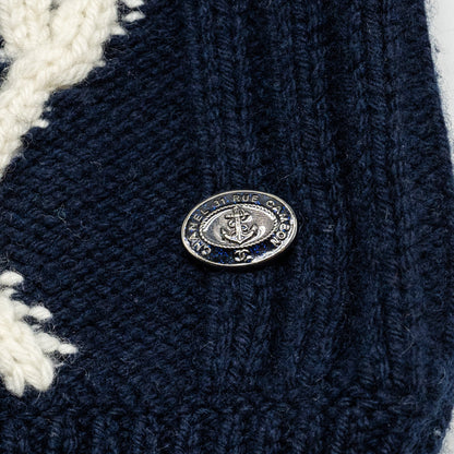 Chanel Size 34 18A Hamburg Chunky Knit Sweater Wool/Cashmere Navy/White