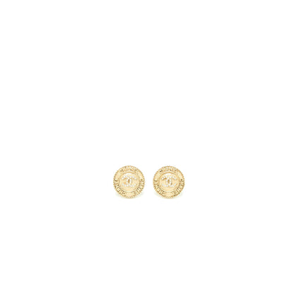 Chanel Round Earrings Crystal Gold Tone