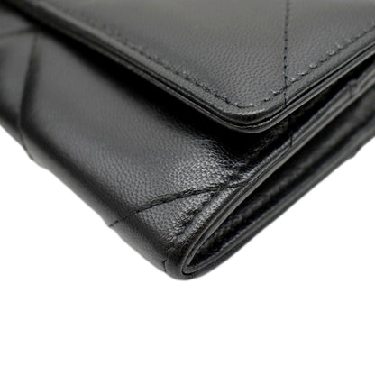 CHANEL 19 Quilted Leather Long Flap Wallet Black