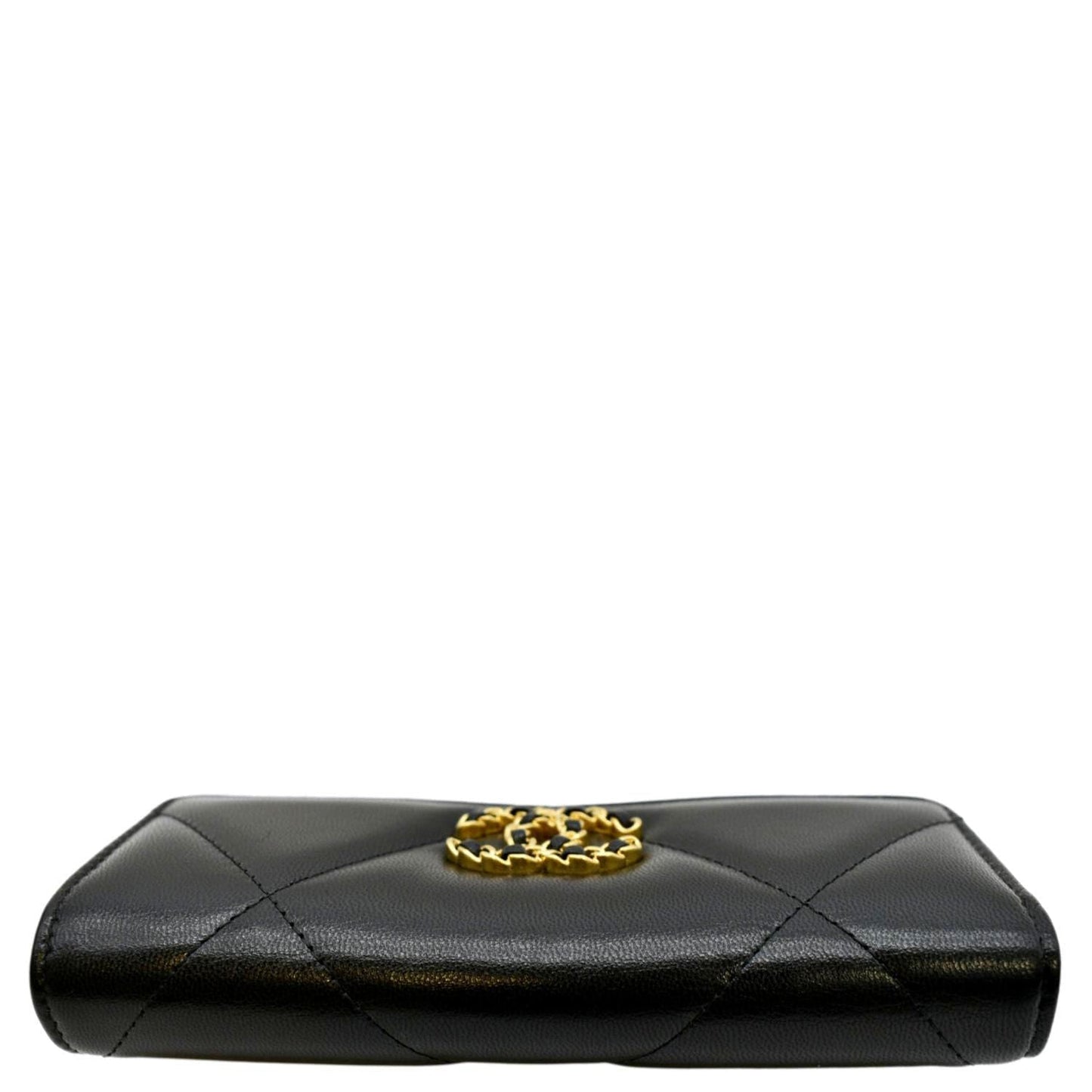 CHANEL 19 Quilted Leather Long Flap Wallet Black