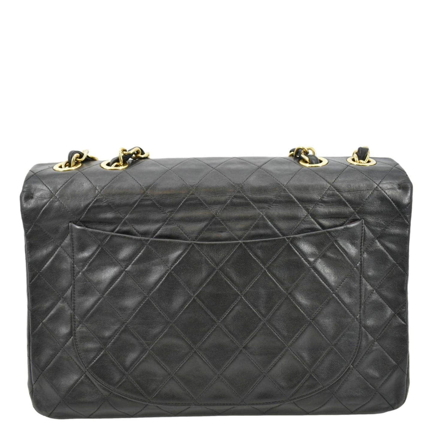 CHANEL Maxi Vintage Flap Quilted Leather Shoulder Bag Black