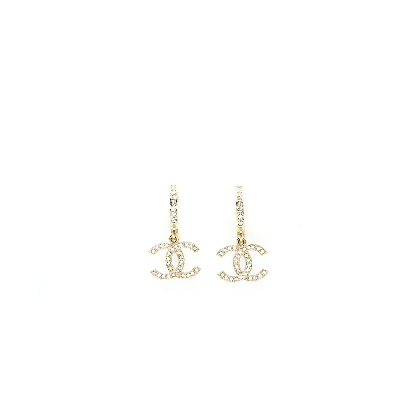 Chanel CC Logo Round Earring Crystal Light Gold Tone