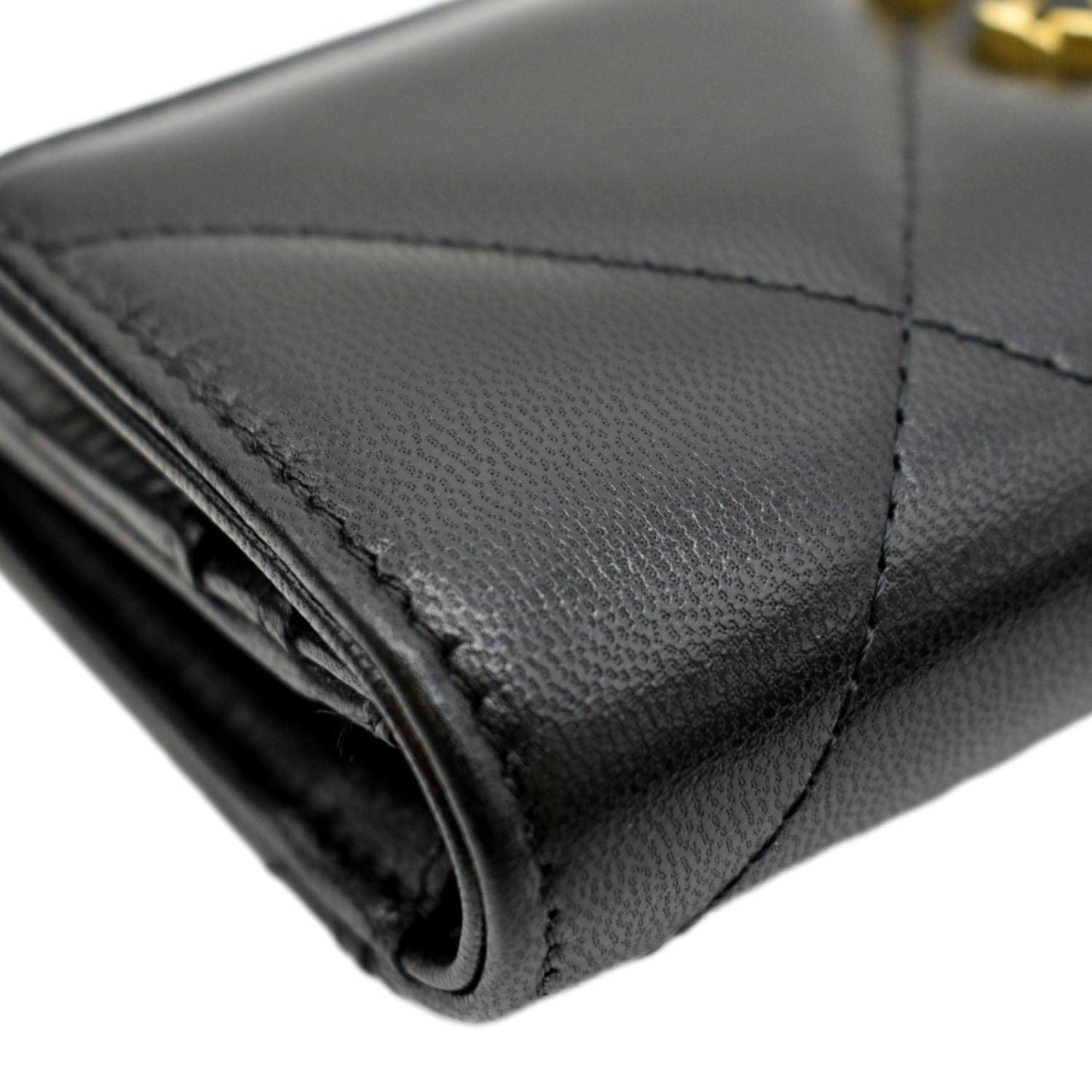 CHANEL 19 Quilted Leather Long Flap Wallet Black