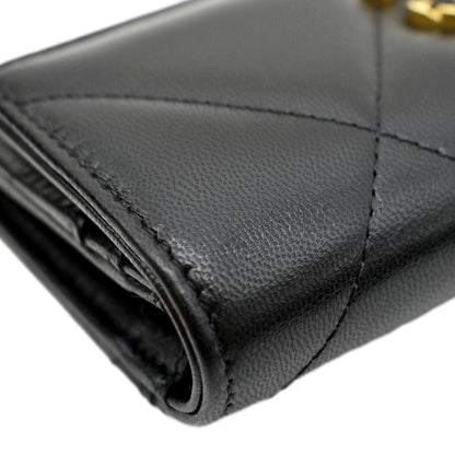 CHANEL 19 Quilted Leather Long Flap Wallet Black