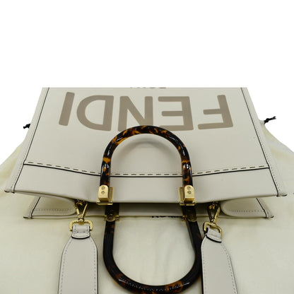 FENDI Sunshine Plexiglass Leather Shoulder Tote Bag White