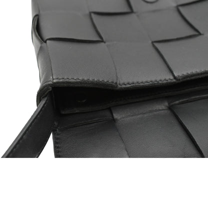 BOTTEGA VENETA Cassette Intreccio Leather Crossbody Bag Black
