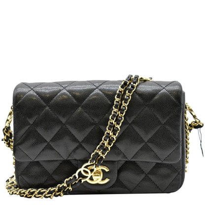 CHANEL Mini Flap Grained Calfskin Leather Shoulder Bag Black