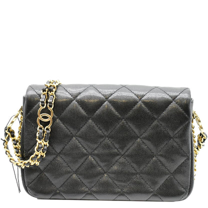 CHANEL Mini Flap Grained Calfskin Leather Shoulder Bag Black