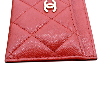 CHANEL CC Card Holder Quilted Caviar Leather Wallet Red
