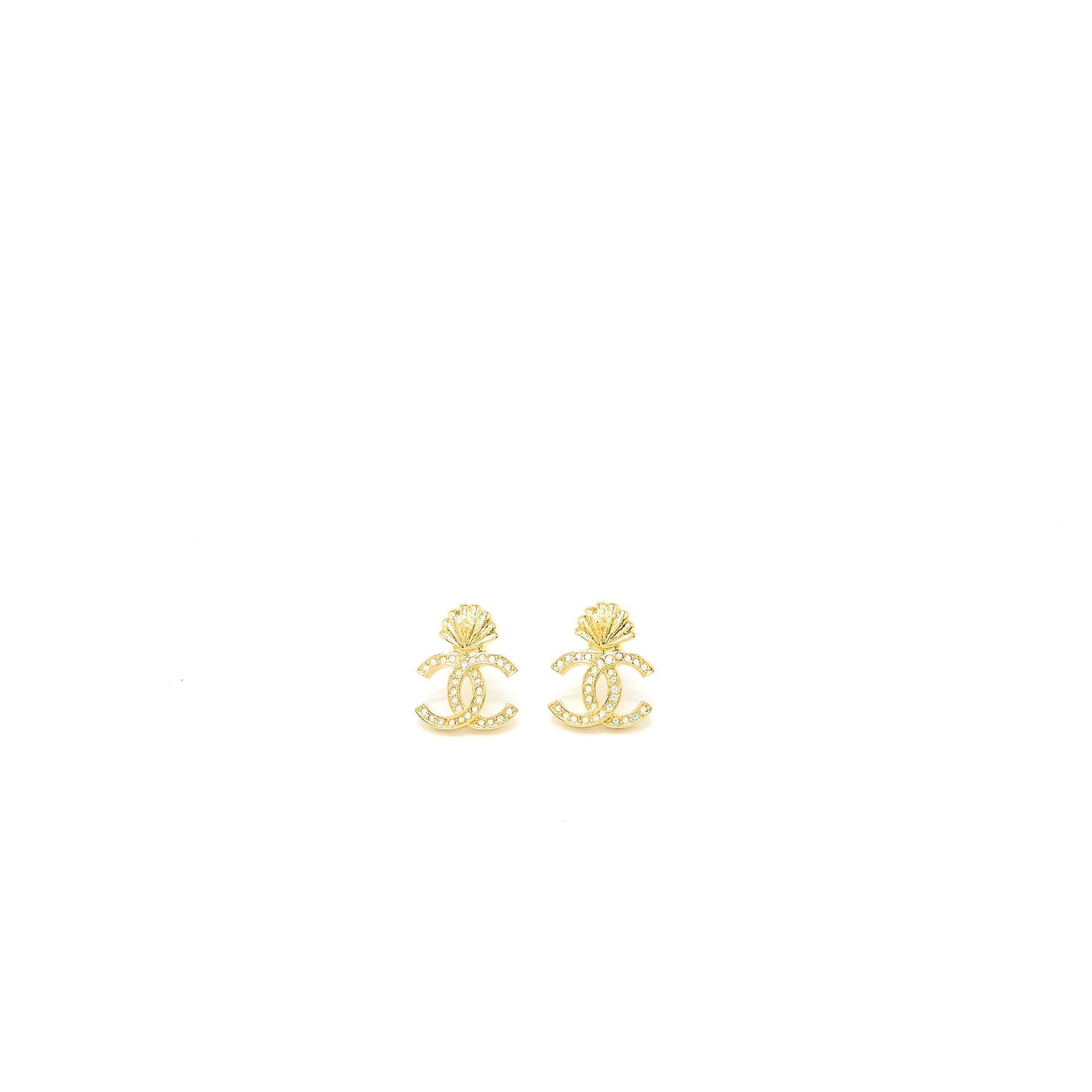 Chanel CC Logo/Shell Earrings with Multicolour Crystal Gold Tone