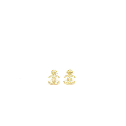 Chanel CC Logo/Shell Earrings with Multicolour Crystal Gold Tone