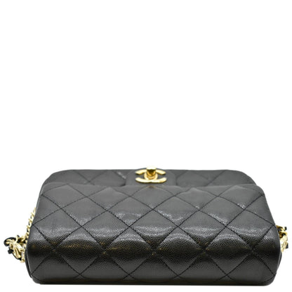 CHANEL Mini Flap Grained Calfskin Leather Shoulder Bag Black