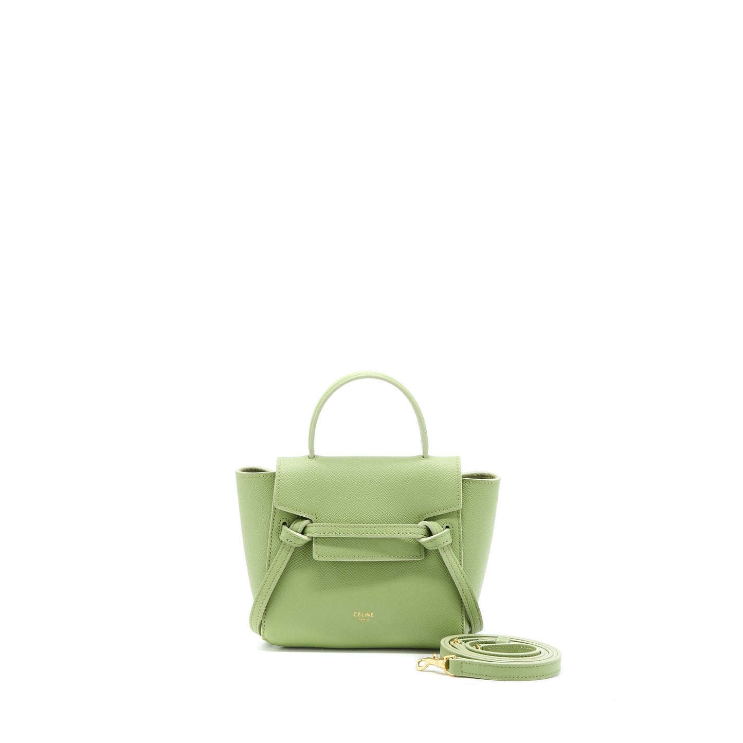 Celine Pico Belt Purse Grained Calfskin Light Green