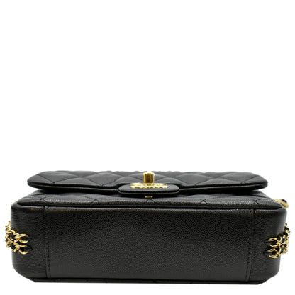 CHANEL Mini Flap Grained Calfskin Leather Shoulder Bag Black