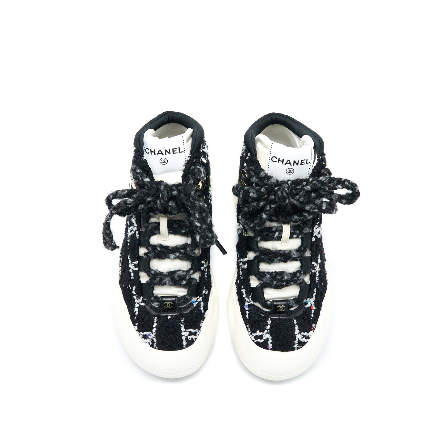 Chanel Size 36.5 Winter Sneakers Fabric Black/White