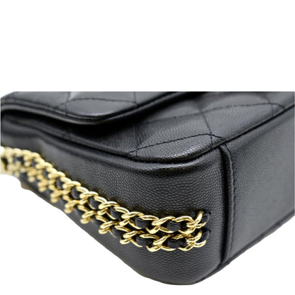 CHANEL Mini Flap Grained Calfskin Leather Shoulder Bag Black