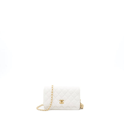 Chanel Pearl Crush Wallet on Chain Lambskin White GHW (Microchip)