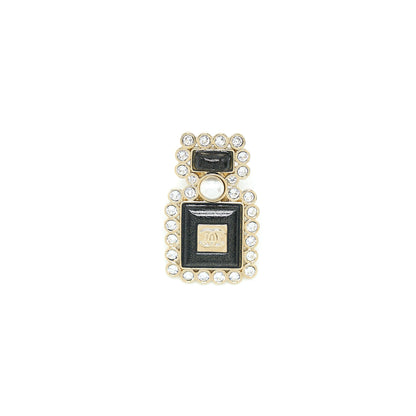 Chanel Perfume Bottle CC Logo Brooch Crystal/Pearl Black Light Gold Tone