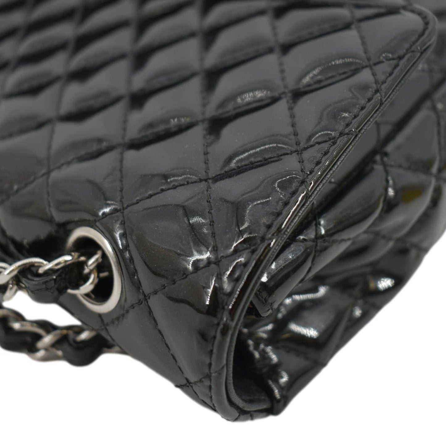 CHANEL Secret Label Flap Patent Leather Shoulder Bag Black