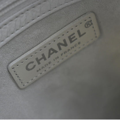 CHANEL Droplet Patent Leather Hobo Bag White