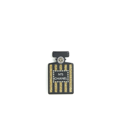Chanel Perfume Bottle Brooch Resin With Glitters And Pearls Black/Gold