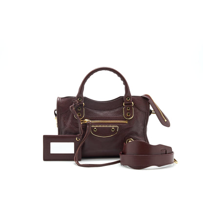 Balenciaga Mini Edged City Purse Burgundy with