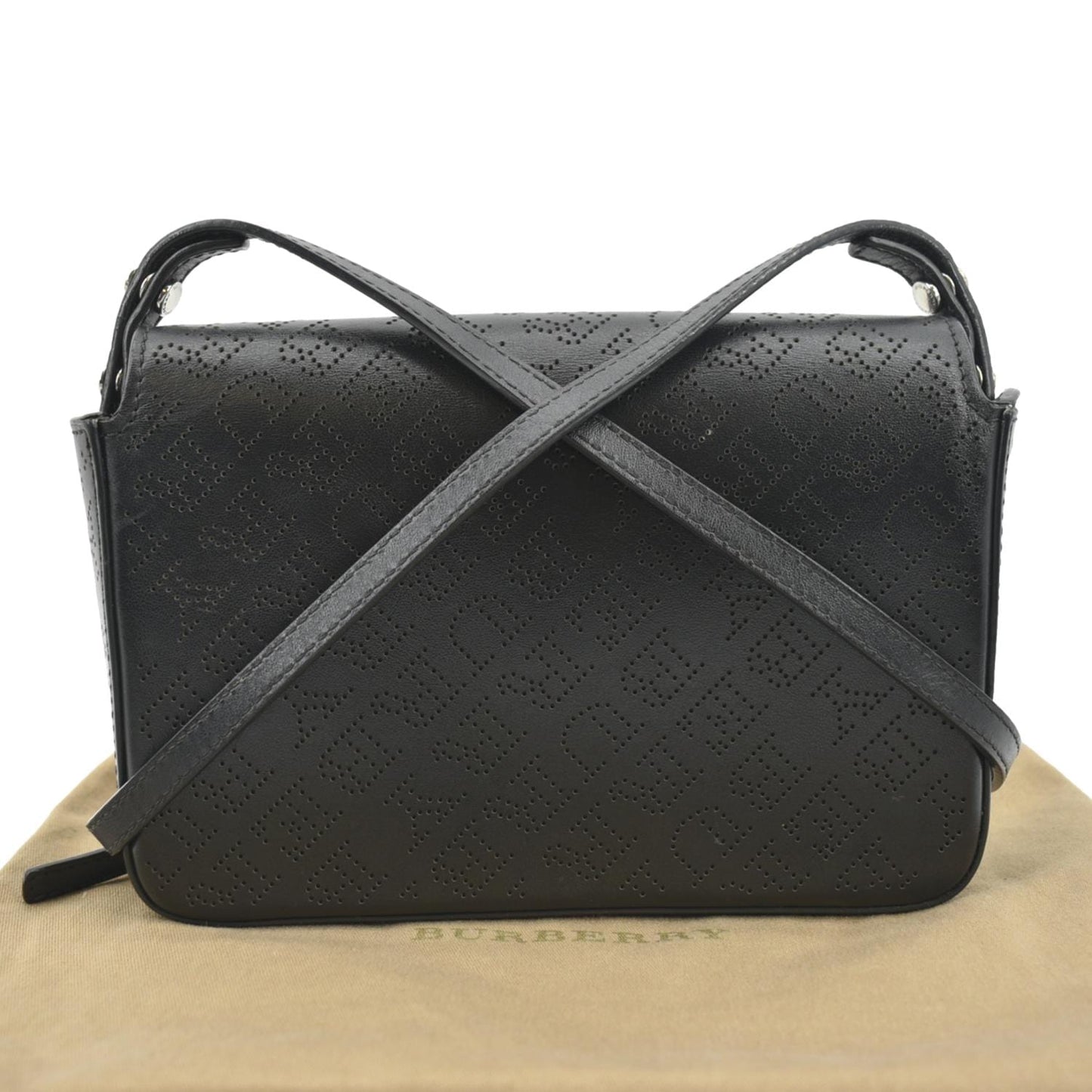 BURBERRY Hampshire Perforated Leather Crossbody Bag Black